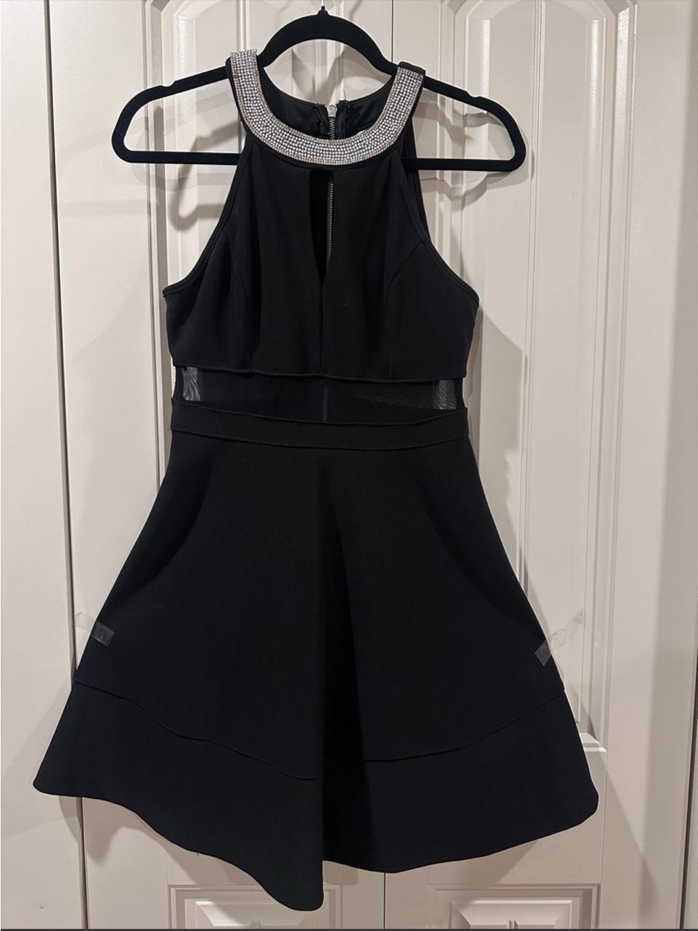 Honey and Rosie Black Halter Fit-and-Flare Dress with Rhinestone Collar